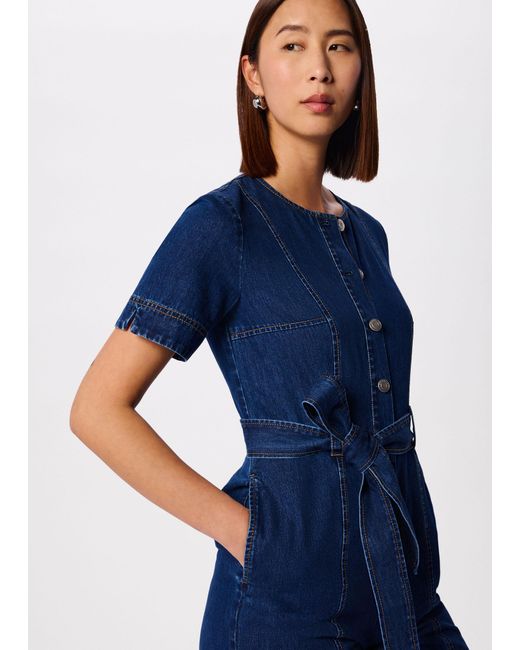 Whistles Blue Button Down Jumpsuit