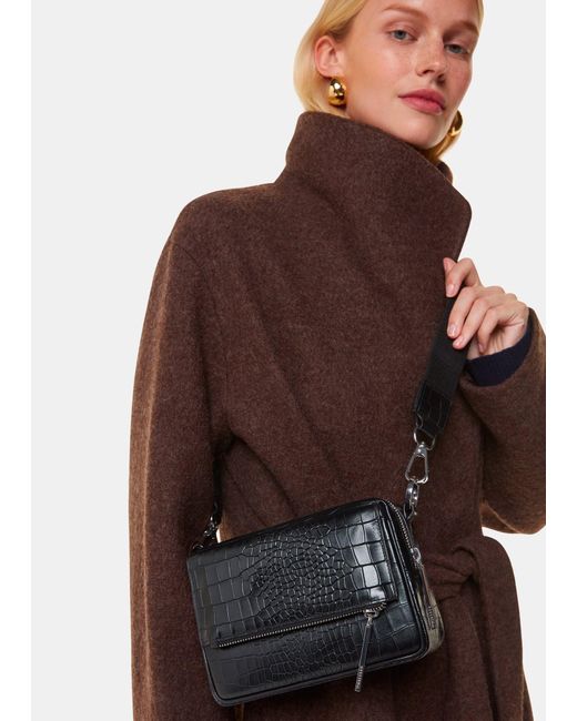 Whistles Brown Bibi Croc Crossbody Bag