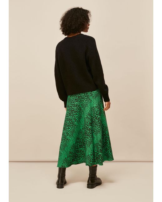 Whistles Green Speckled Animal Bias Cut Skirt
