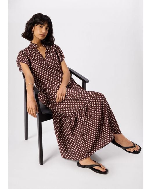 Whistles Brown Ikat Spot Midi Dress