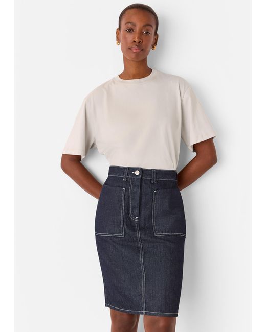 Whistles White Contrast Stitch Midi Skirt