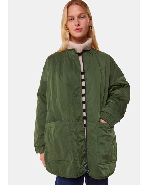 Whistles Green Recycled Polyester Longline Quilted Coat