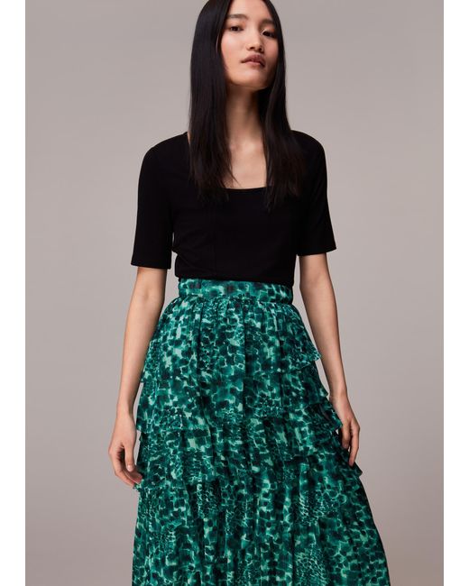 Whistles Green Watercolour Wildcat Skirt