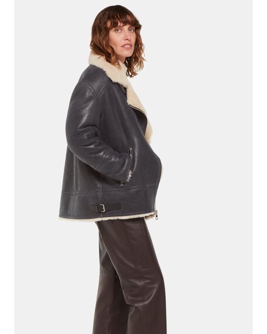 Whistles White Annika Leather Aviator Jacket