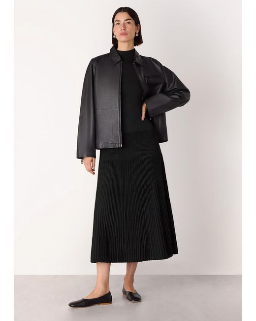 Whistles Black Funnel Neck Pleated Knit Dress