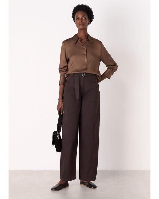 Whistles Brown Belted Cotton Barrel Trouser