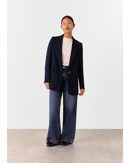 Whistles Blue Petite Crepe Boyfriend Blazer