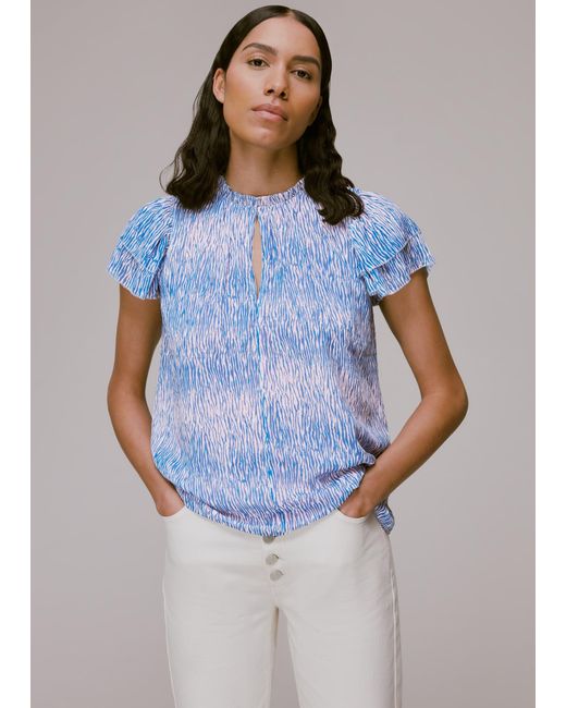 Whistles Blue Tiger Dobby Blouse
