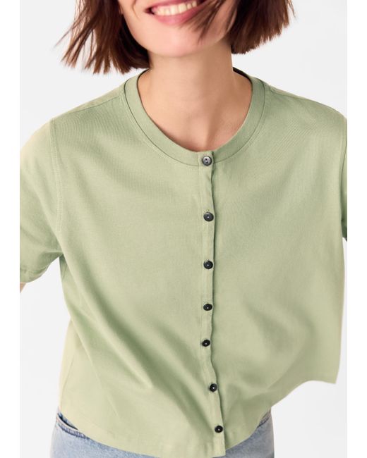 Whistles Green Round Neck Button Up Tee