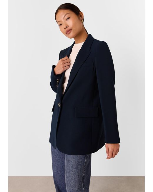 Whistles Blue Petite Crepe Boyfriend Blazer