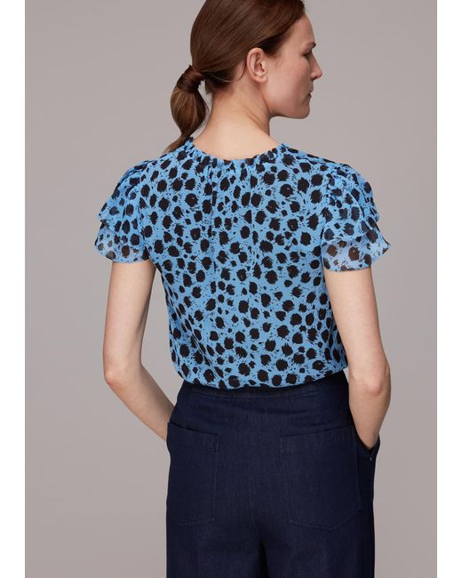 Whistles Blue Brushed Dalmatian Blouse