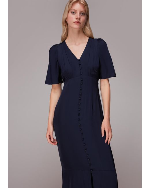 Whistles Blue Simone Satin Maxi Dress