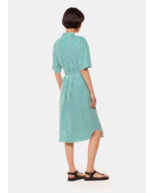 Whistles Green Stripe Linen Blend Dress