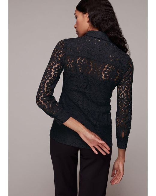 Whistles Blue Longline Lace Detail Shirt