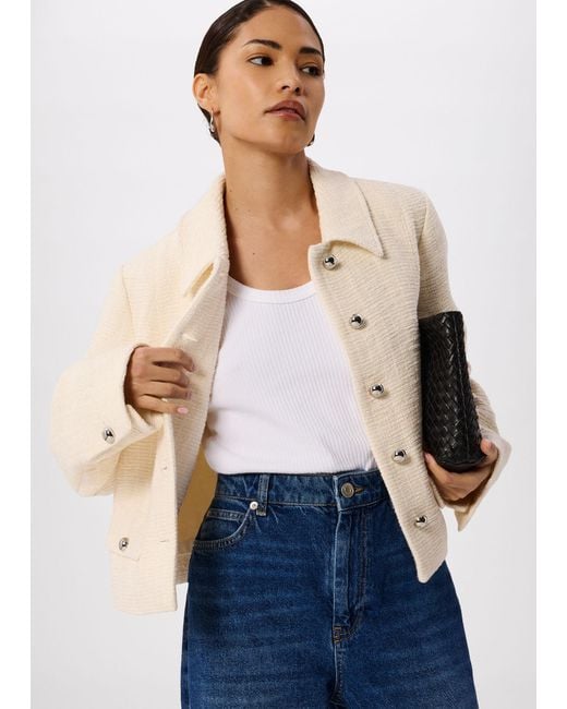 Whistles White Petite Cropped Boucle Jacket