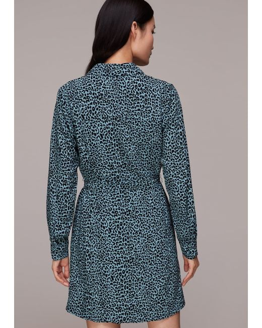 Whistles Blue Contrast Leopard Belted Dress