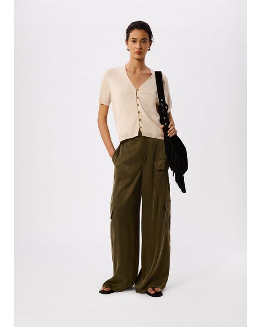 Whistles Natural Short Sleeve Button Front Knit