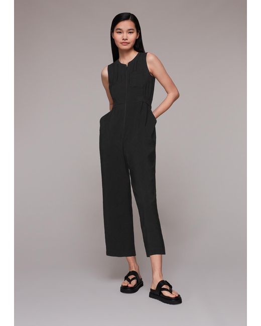 Whistles Black Josie Zip Front Jumpsuit