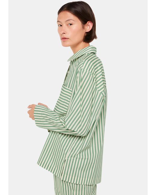 Whistles Green Cotton Stripe Pyjama Shirt