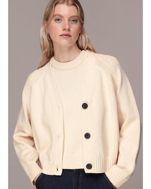 Whistles Natural Karine Rib Detail Cardigan