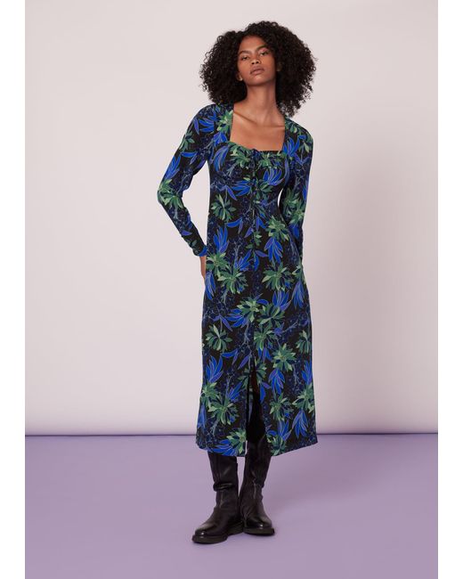 Whistles Blue Scaling Blossom Silk Dress