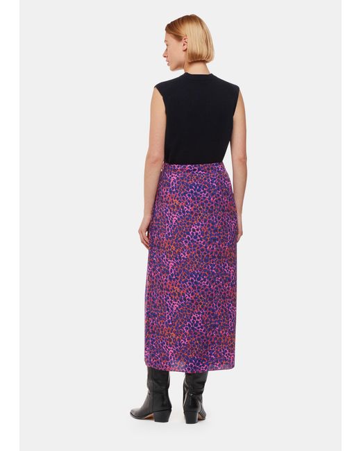 Whistles Purple Mottled Leopard Midi Skirt