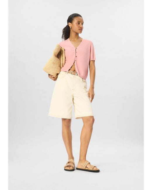 Whistles Pink Short Sleeve Button Front Knit