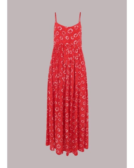 Whistles Red Tie Dye Floral Carmen Dress