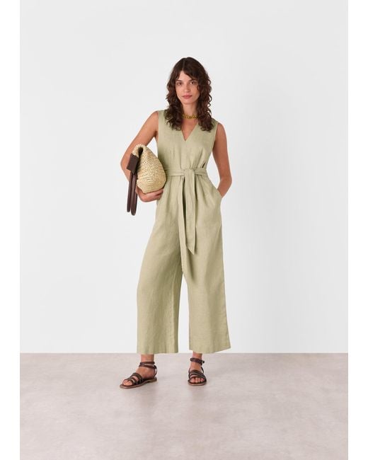 Whistles Natural Belted Seamed Linen Jumpsuit