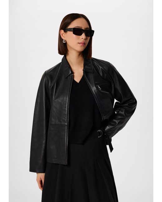 Whistles Black Kate Zip Leather Jacket