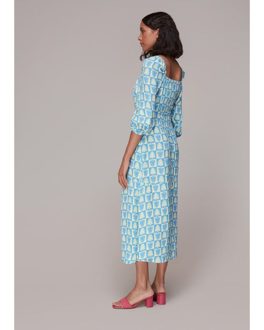 Whistles Blue Checkerboard Shells Midi Dress