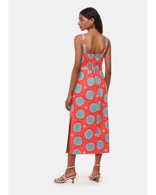 Whistles Red Petite Sunburst Linen Blend Dress