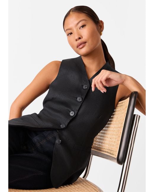 Whistles Black Petite Molly Linen Waistcoat