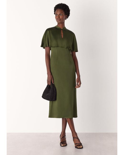 Whistles Green Cape Satin Midi Dress