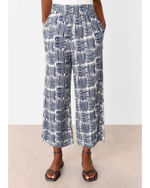 Whistles Blue Hatch Squares Cropped Trouser