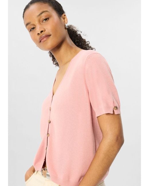Whistles Pink Short Sleeve Button Front Knit