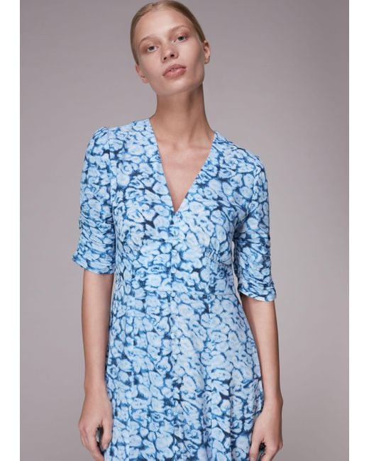 Whistles Blue Clouded Leopard Midi Dress