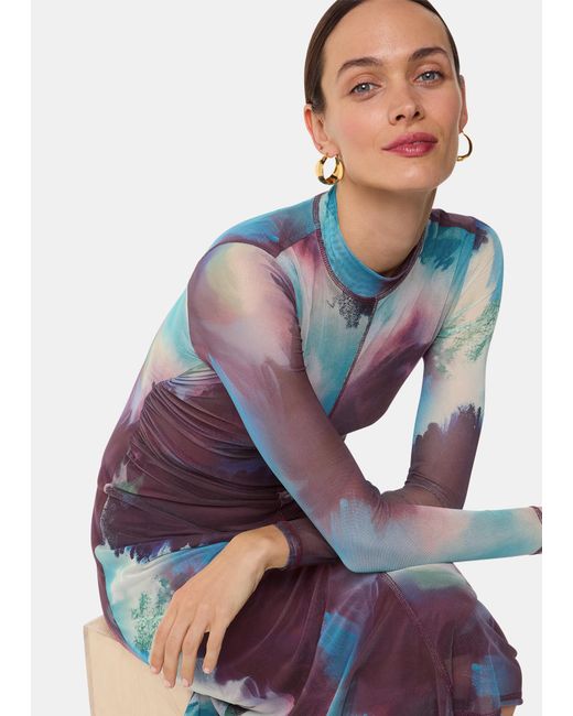 Whistles White Oil Paint Print Mesh Dress
