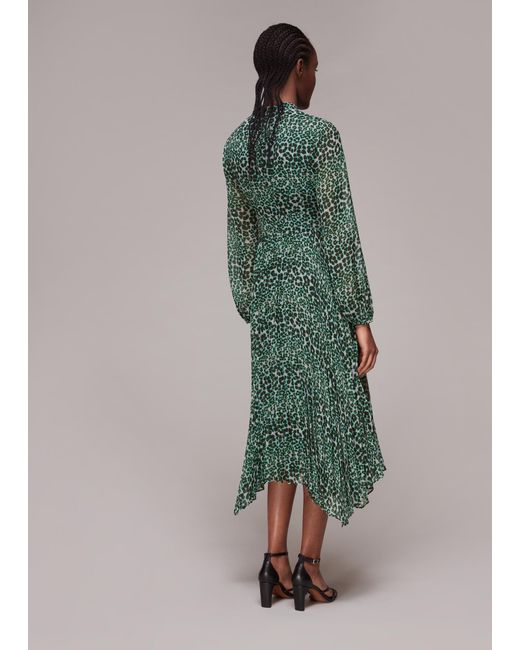 Whistles Green Petal Animal Pleated Dress
