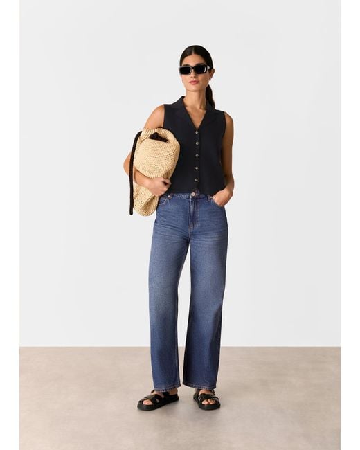 Whistles Blue Maisie Button Front Tank