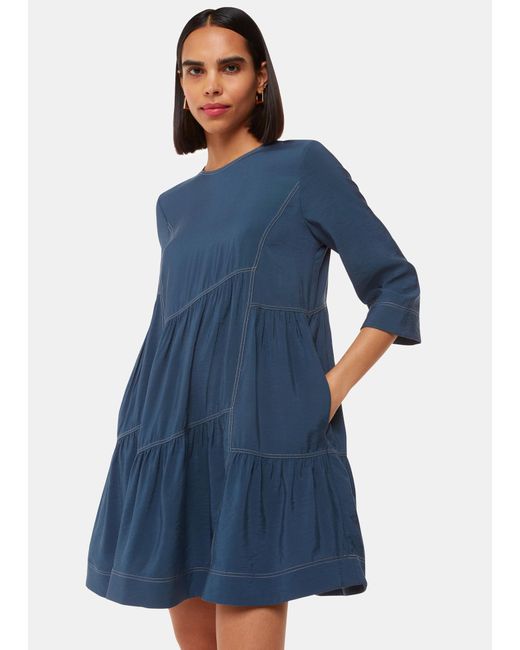 Whistles Blue Phoebe Seam Trapeze Dress