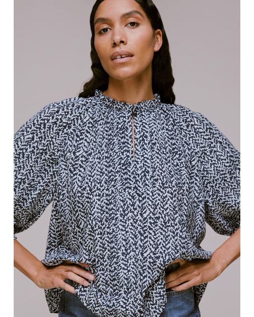 Whistles Gray Zig Zag Print Blouse