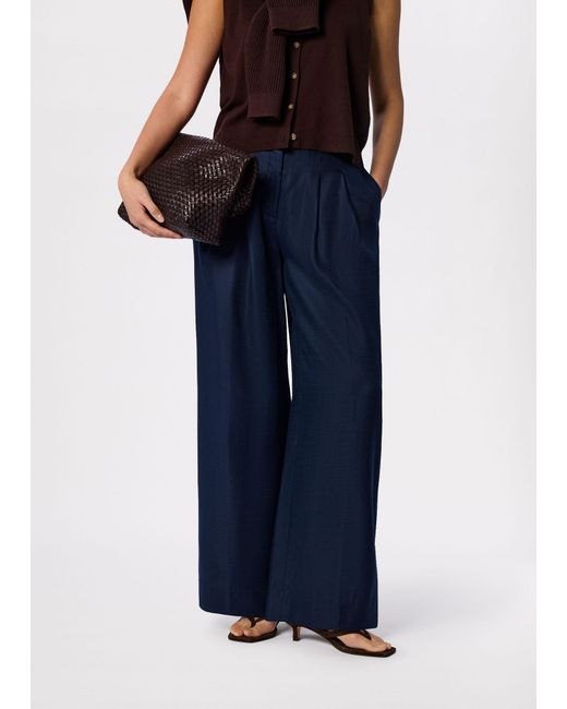 Whistles Blue Wide Leg Hopsack Trouser
