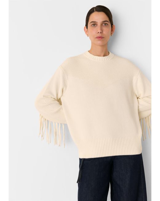 Whistles Natural Fringed Rib Detail Sweater