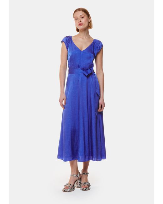 Whistles Blue Arie Hammered Satin Midi Dress