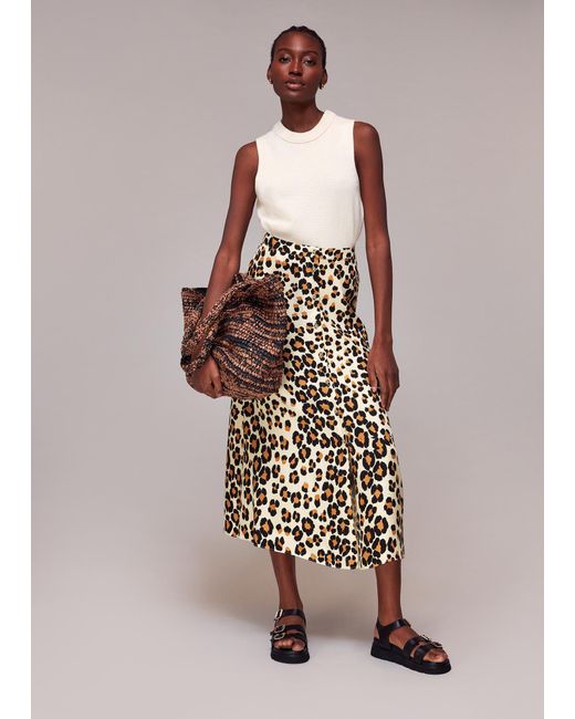 Whistles Multicolor Painted Leopard Button Skirt