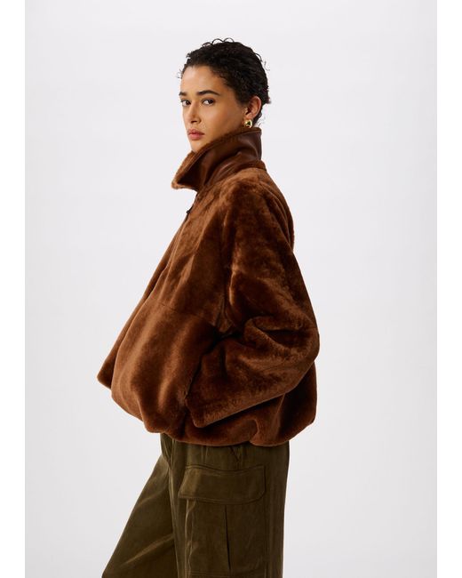 Whistles Brown Gathered Shearling Jacket
