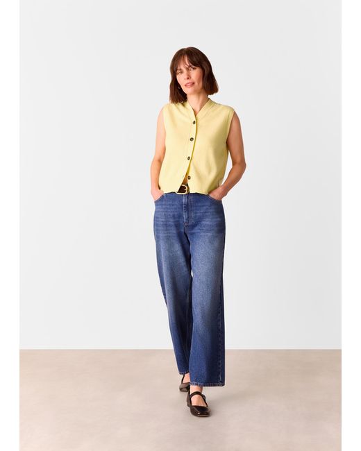 Whistles Blue Wool V Neck Button Front Tank