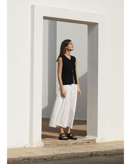 Whistles Natural Cotton Waisted Midi Skirt