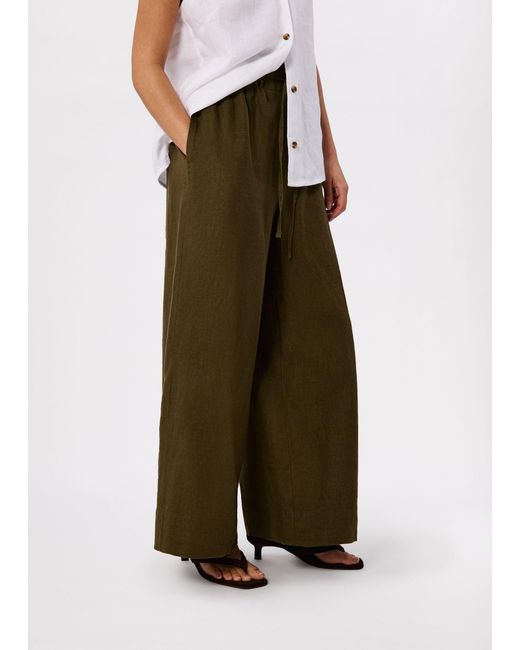 Whistles White Petite Elasticated Linen Crop Trouser